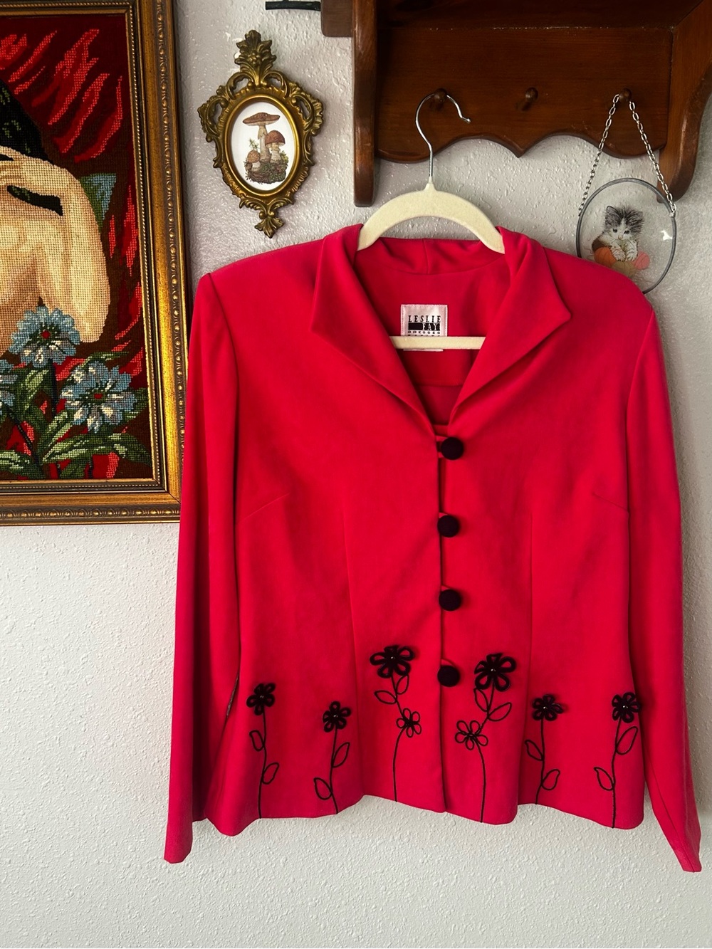 Leslie Fay Bright Pink Embroidered Floral Blazer